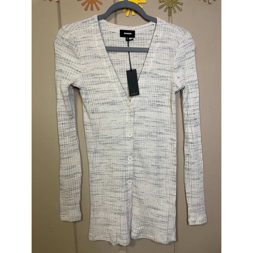 Monrow Cosmo Ribbed Cardigan in Heather Ash Medium New With Tags